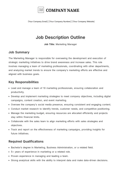 Free Job Description Outline Template to Edit Online