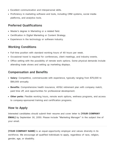 Free Job Description Outline Template to Edit Online