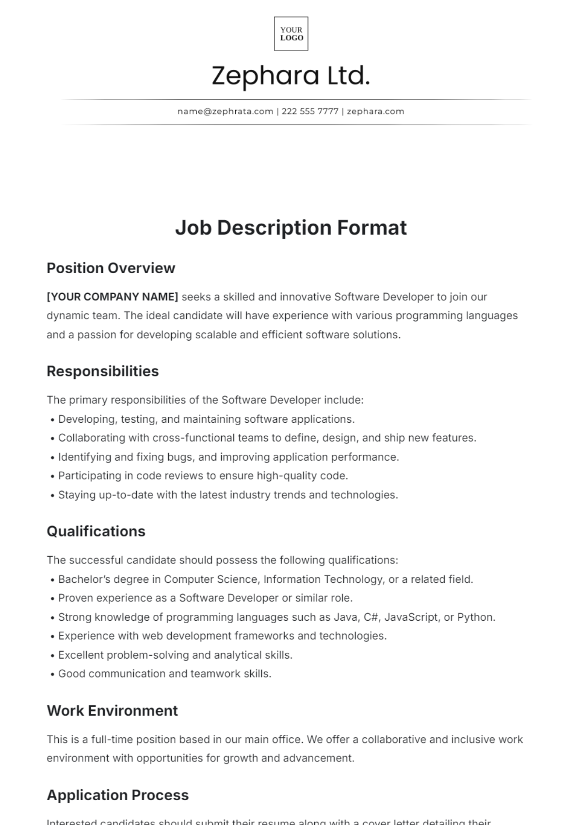 Job Description Format Template - Edit Online & Download