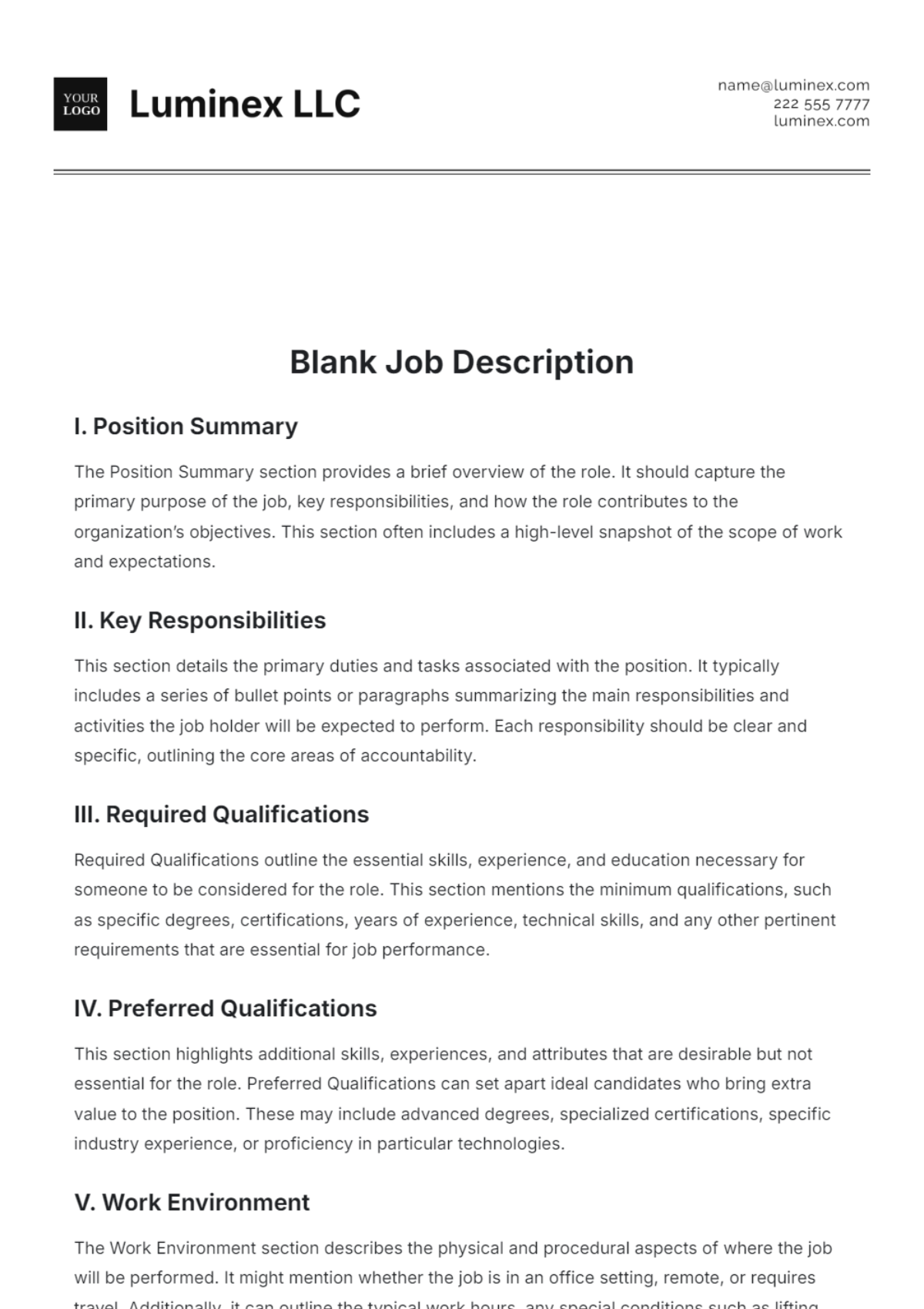 Blank Job Description Template - Edit Online & Download