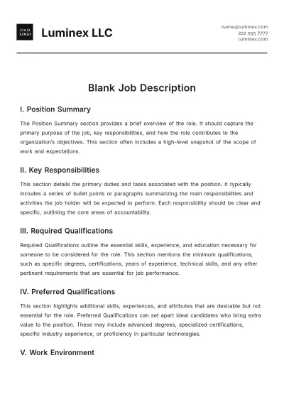 Free Blank Job Description Template to Edit Online