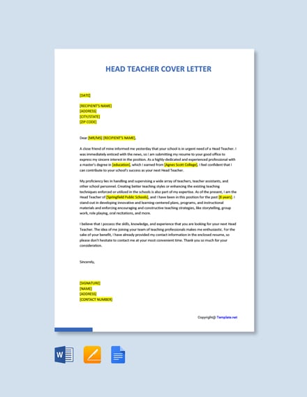 Head Teacher Cover Letter