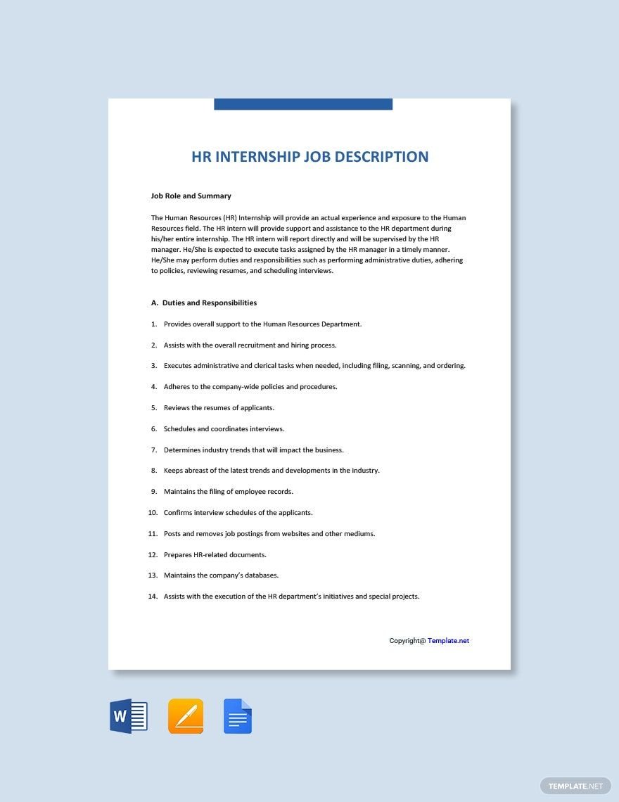 HR Internship Job Ad/Description Template