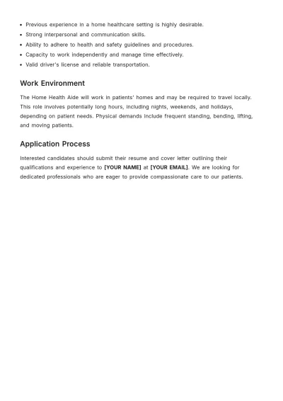 Free Home Health Aide Job Description Template to Edit Online