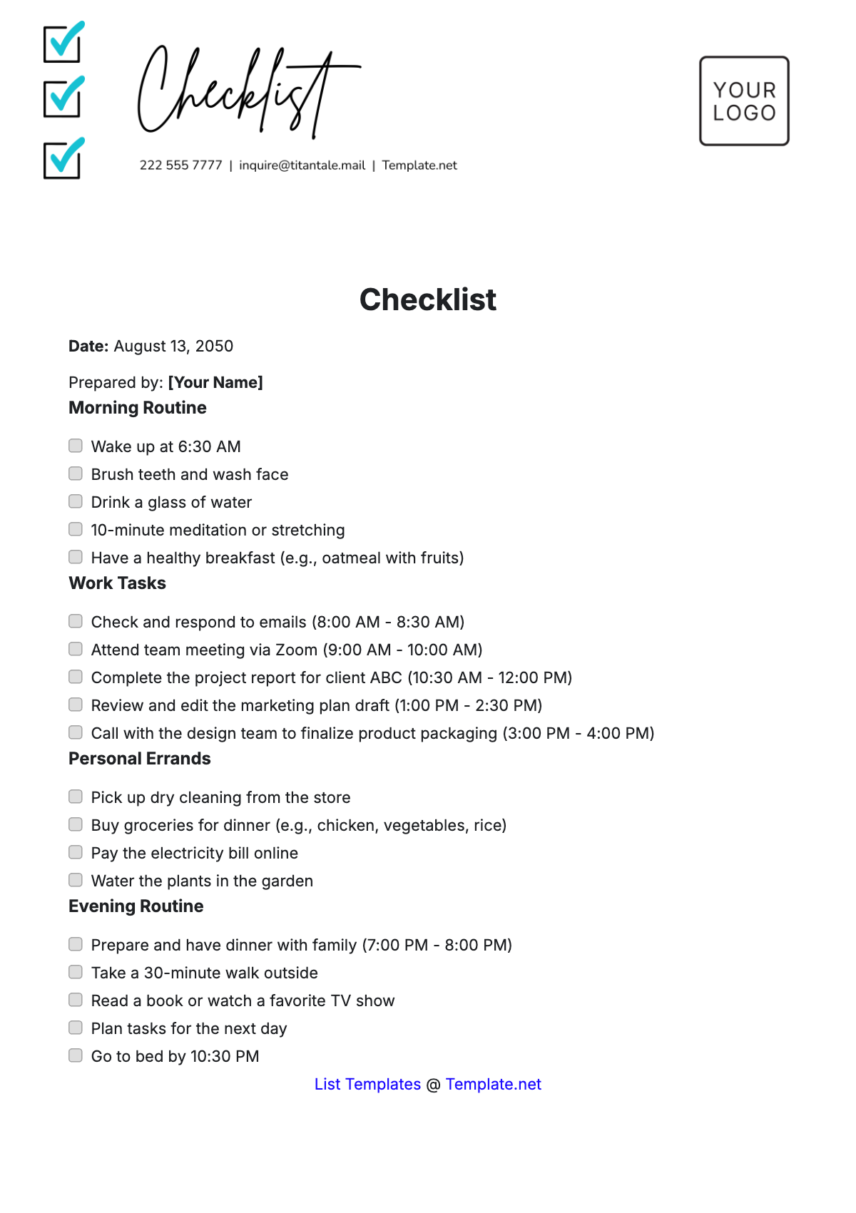 Checklist Template