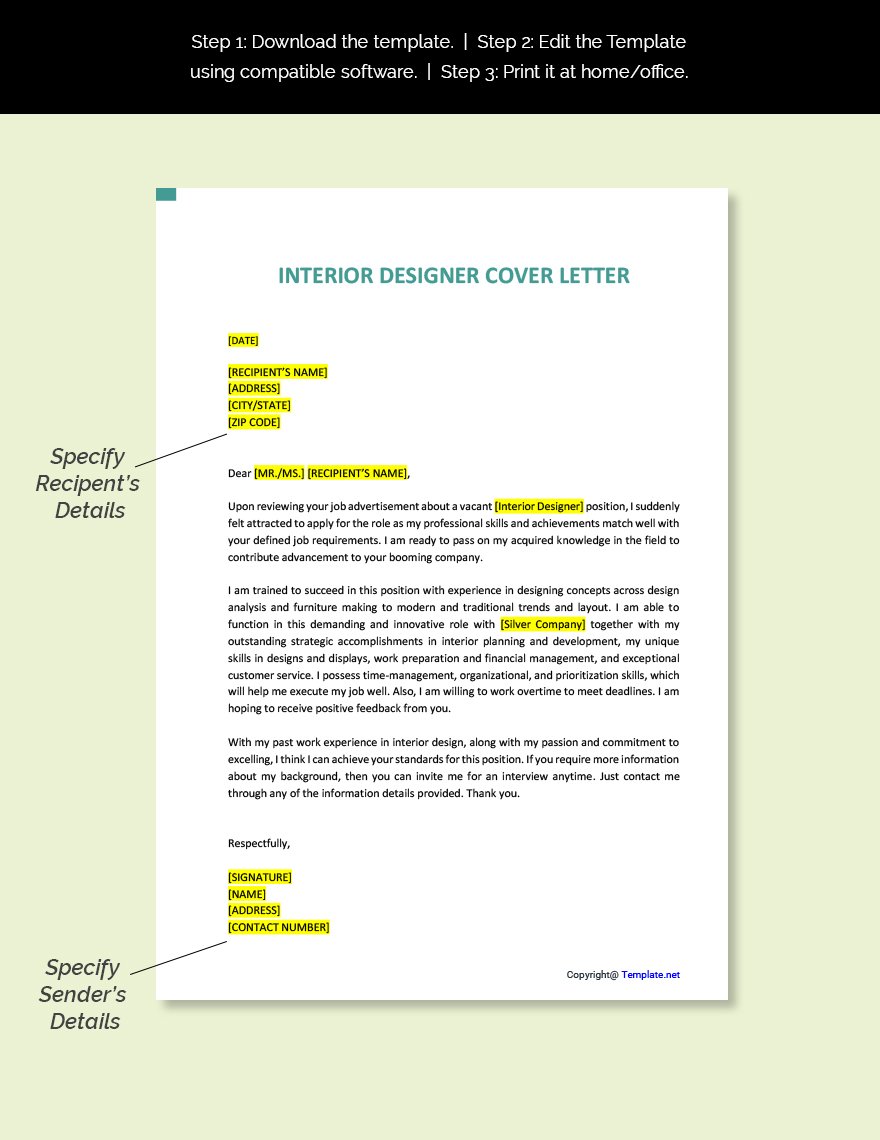 Interior Designer Cover Letter Template