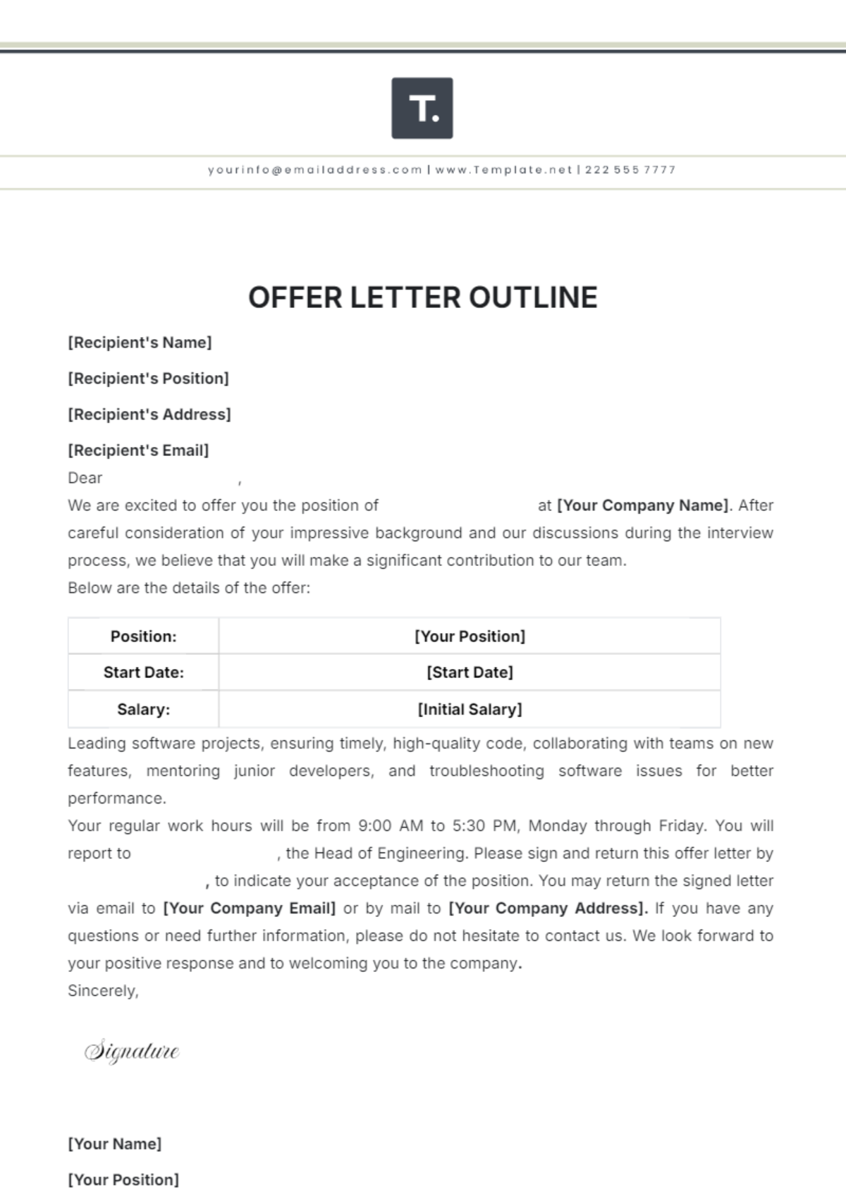 Offer Letter Outline Template - Edit Online & Download