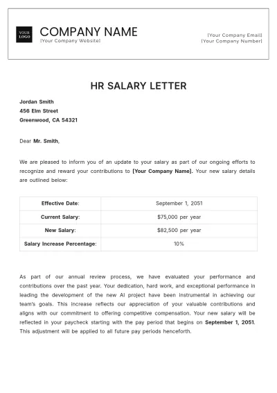 Free HR Salary Letter Template to Edit Online