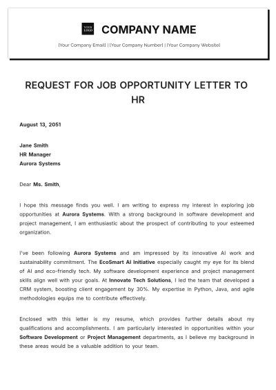 Free Request for Job Opportunity Letter to HR Template to Edit Online