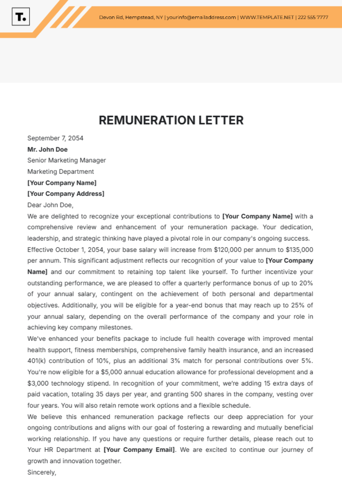 Remuneration Letter Template - Edit Online & Download