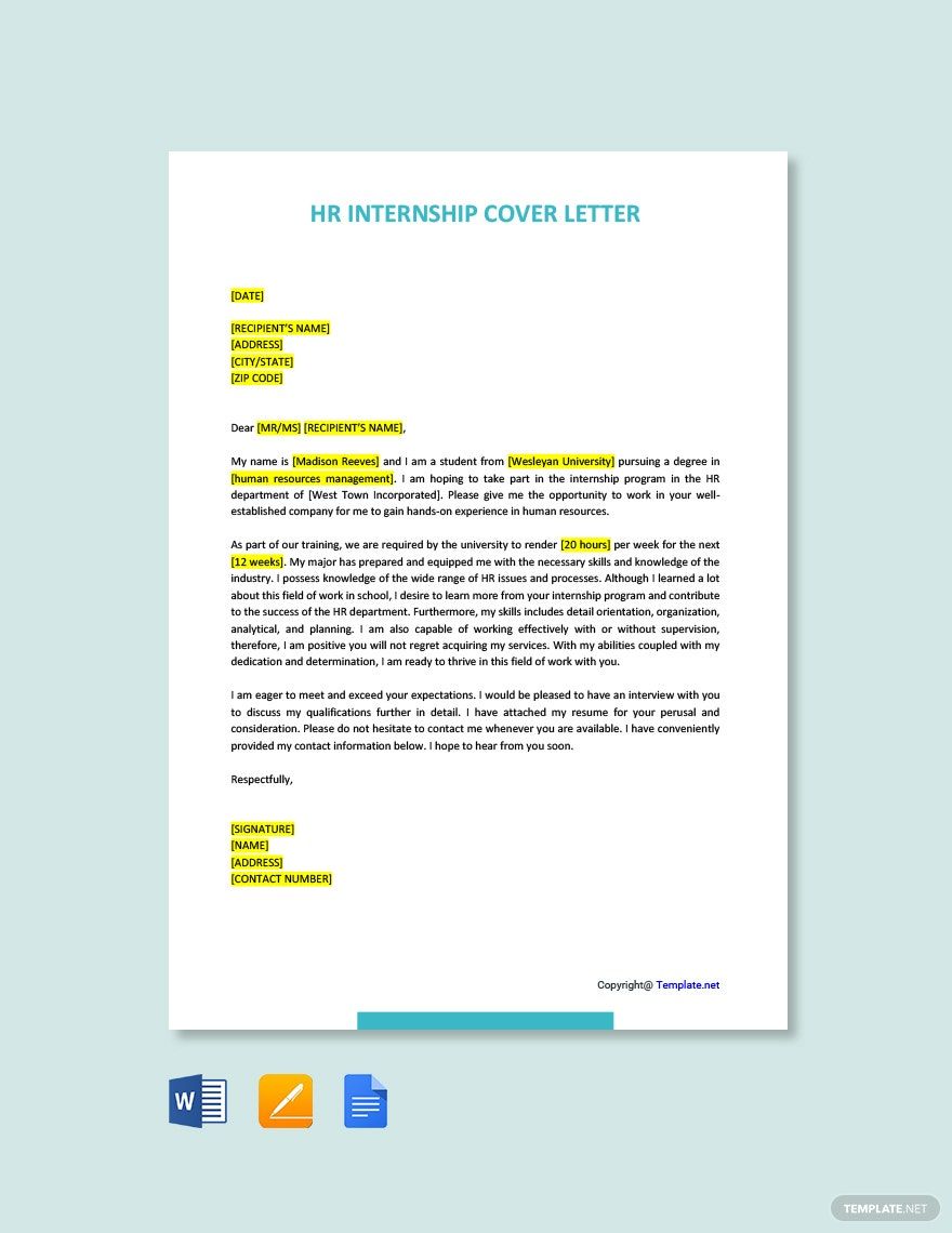 application letter for internship in human resource management