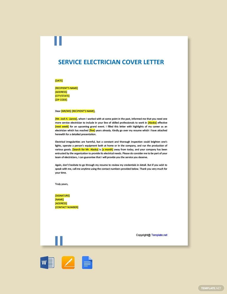 Service Electrician Cover Letter