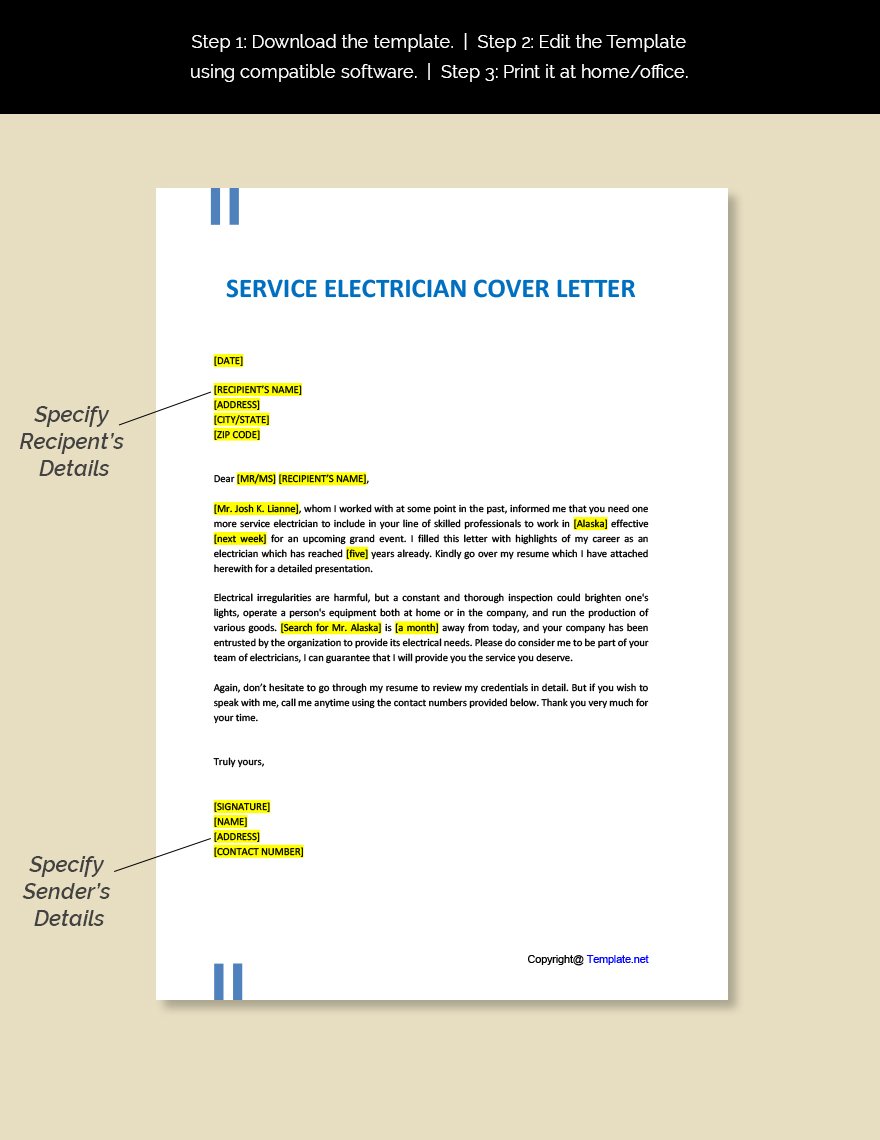 Service Electrician Cover Letter