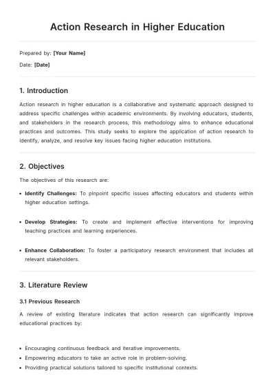 Free Action Research in Higher Education Template to Edit Online
