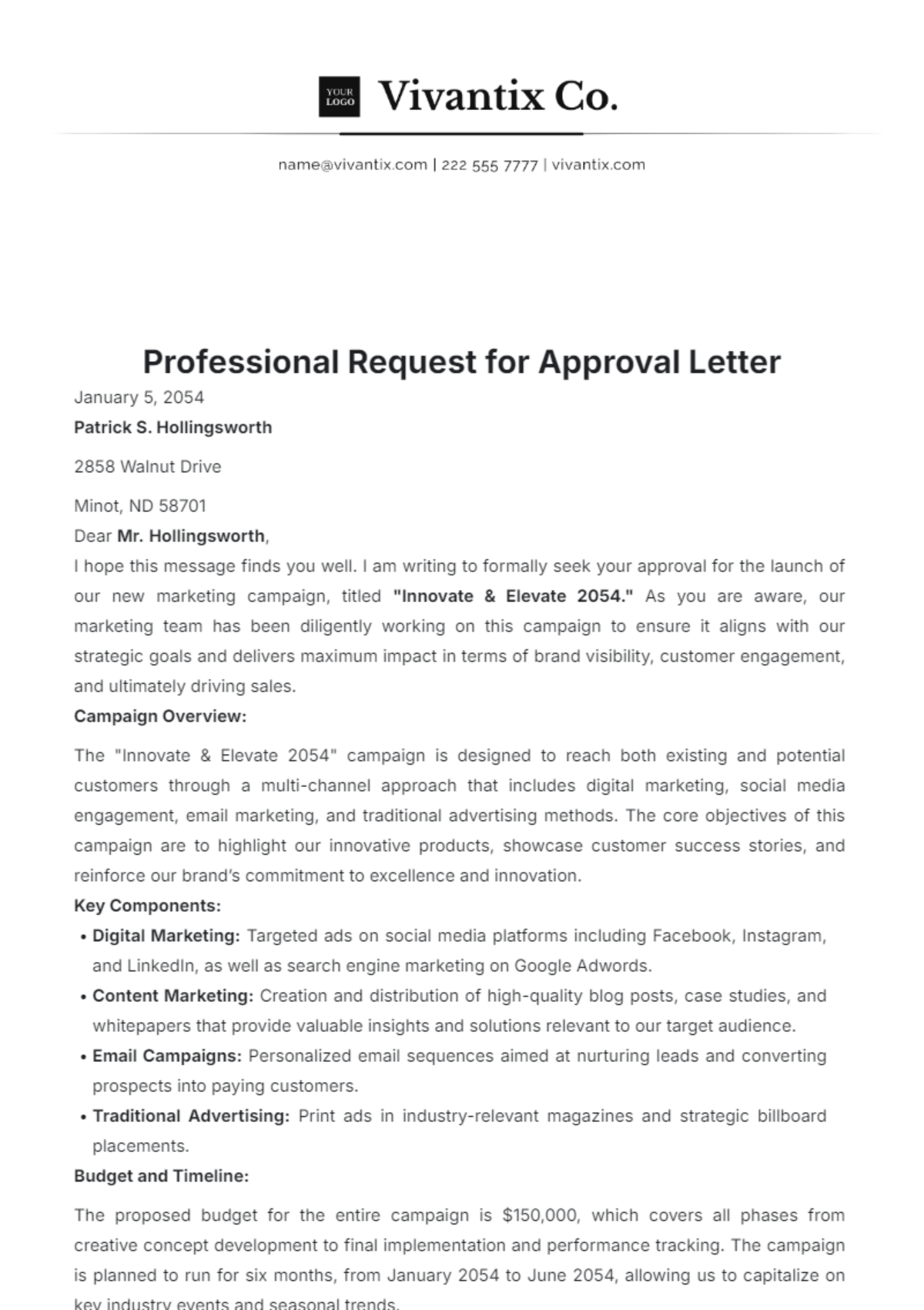 Professional Request for Approval Letter Template