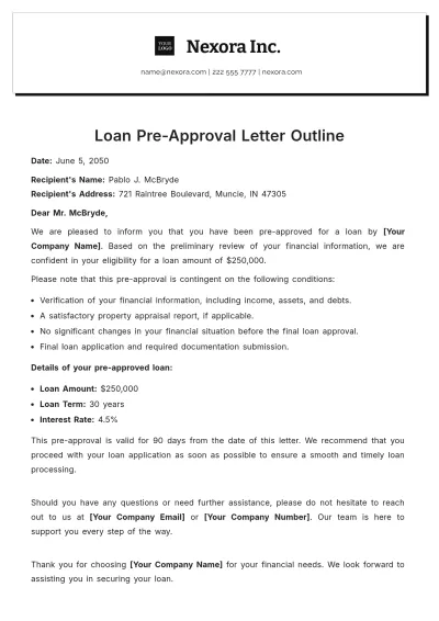 Free Loan Pre-Approval Letter Outline Template to Edit Online