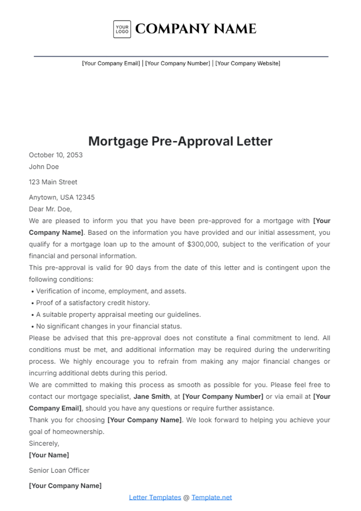 Mortgage Pre-Approval Letter Template