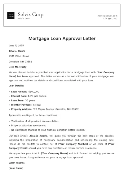 Free Mortgage Loan Approval Letter Template to Edit Online