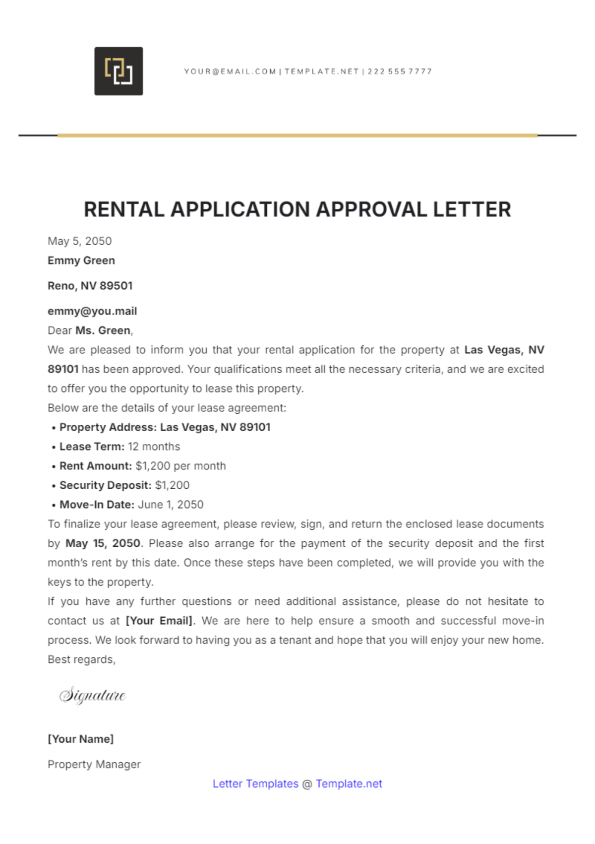 Rental Application Approval Letter Template