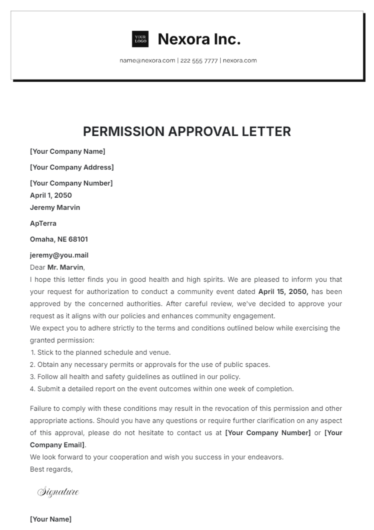 Permission Approval Letter Template