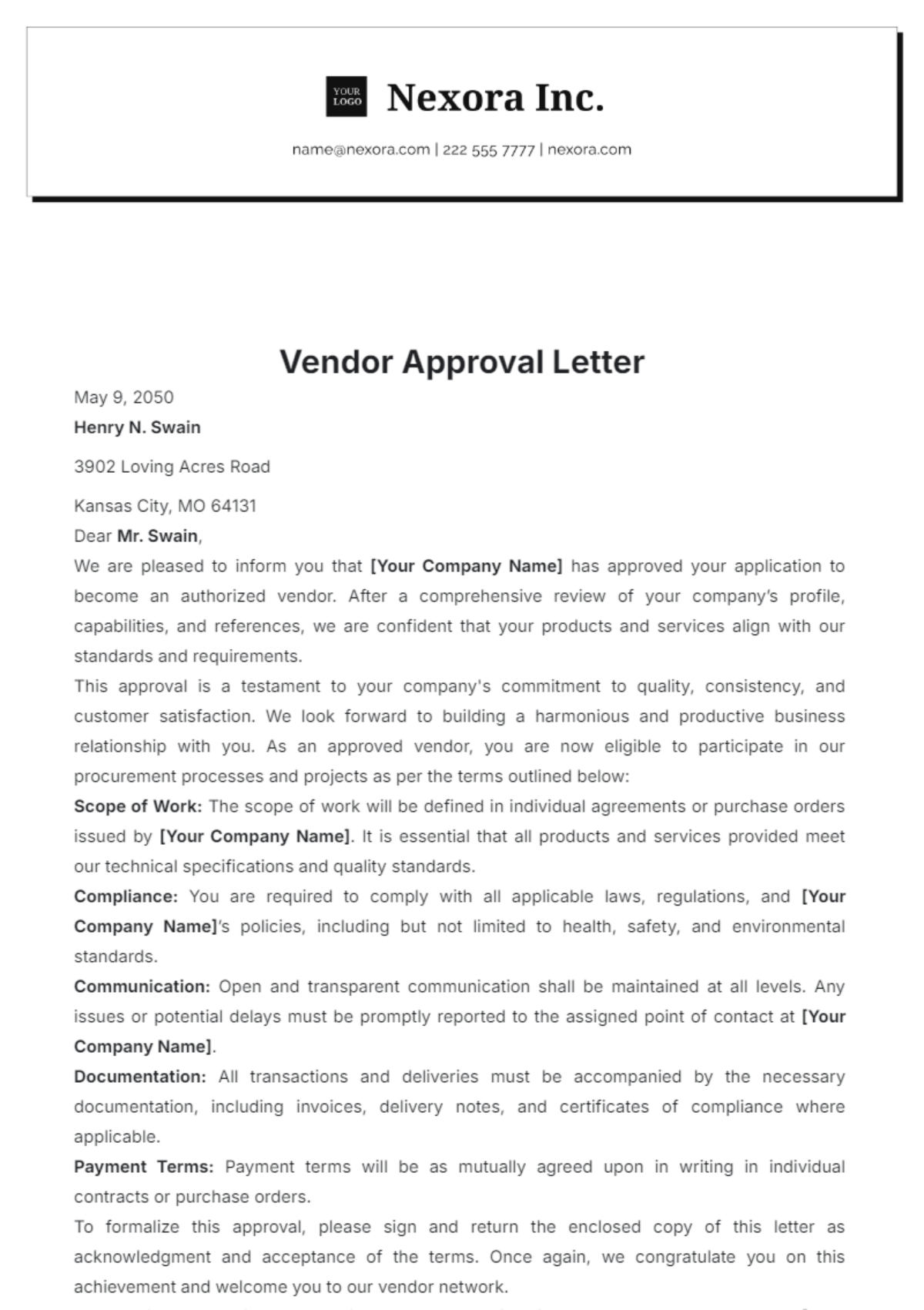 Vendor Approval Letter Template