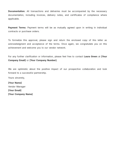 Free Vendor Approval Letter Template to Edit Online