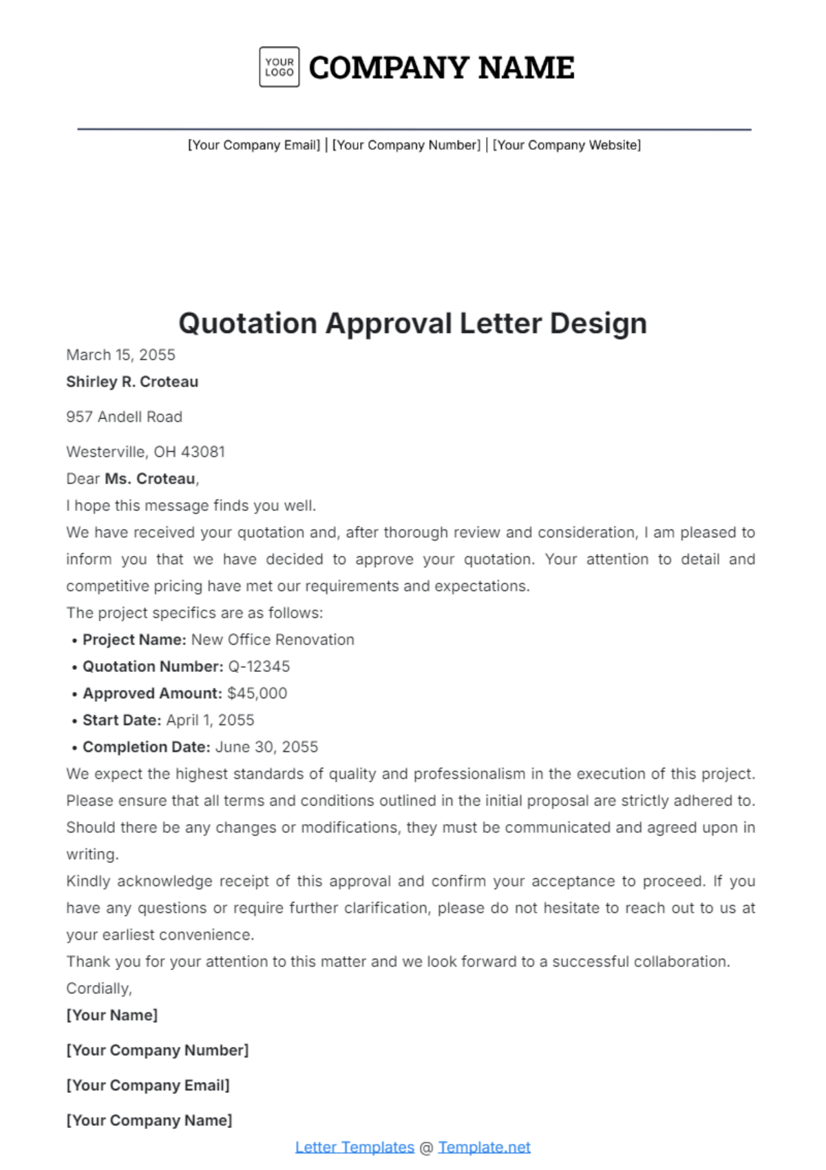 Quotation Approval Letter Design Template