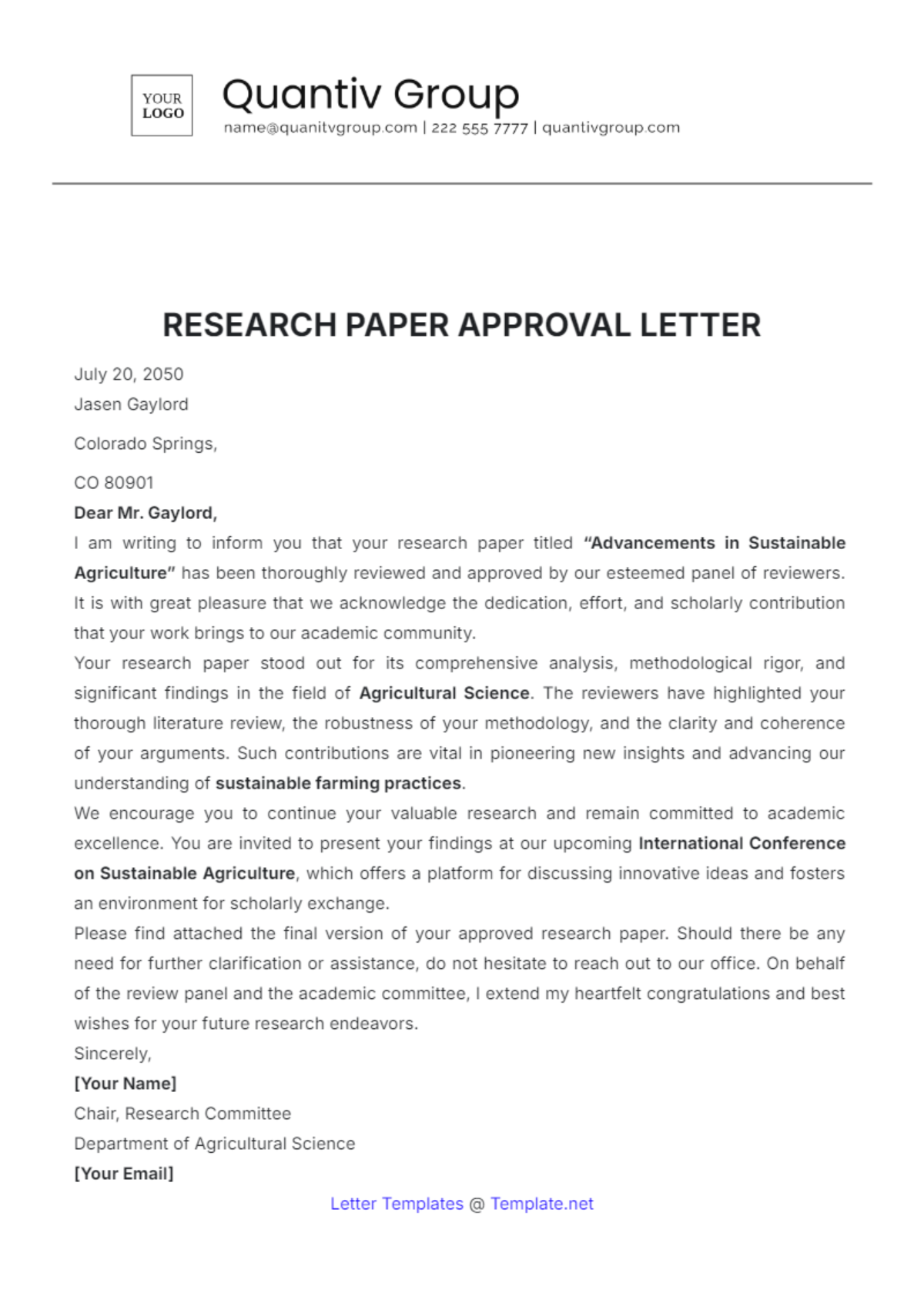 Research Paper Approval Letter Template