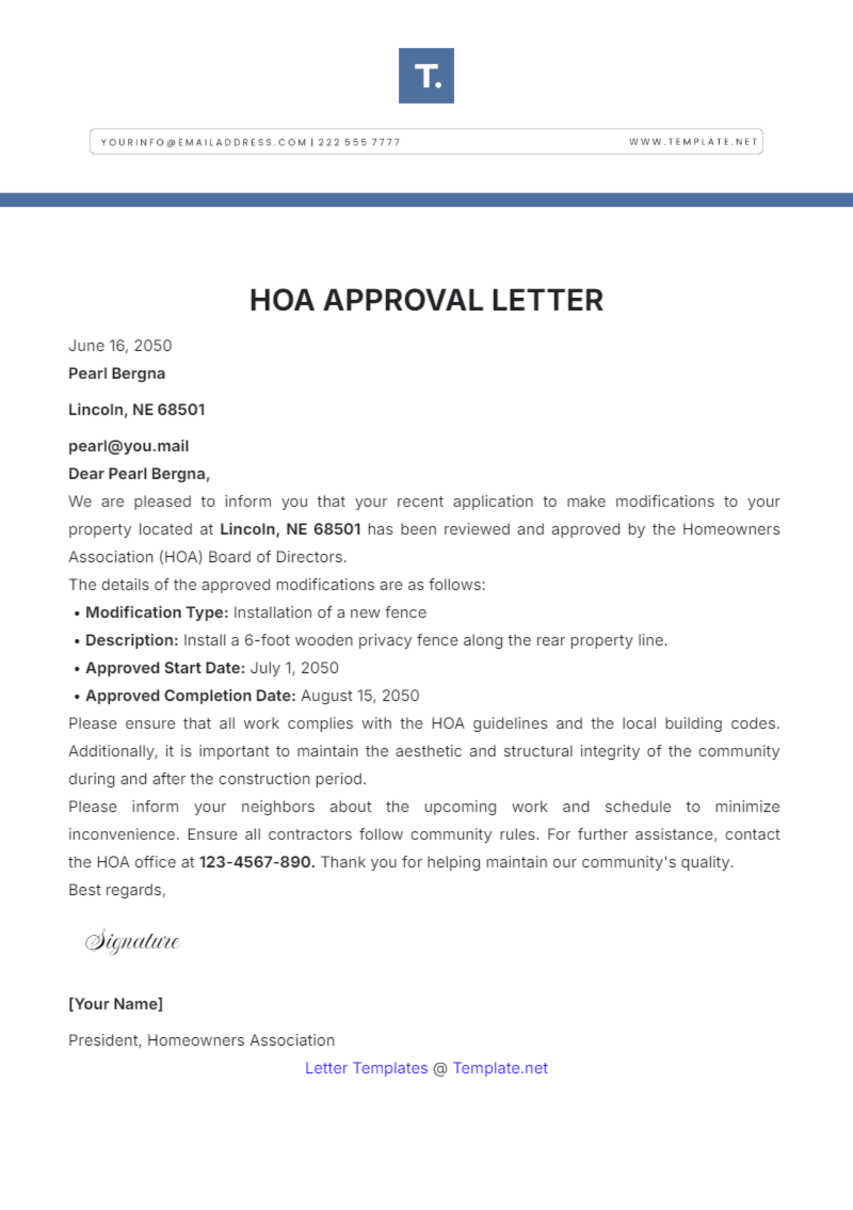 HOA Approval Letter Template