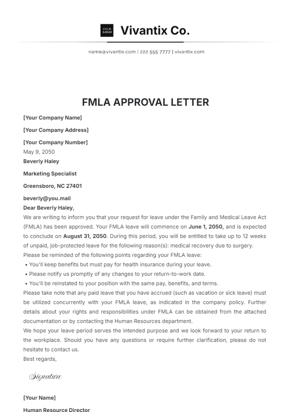 FMLA Approval Letter Template