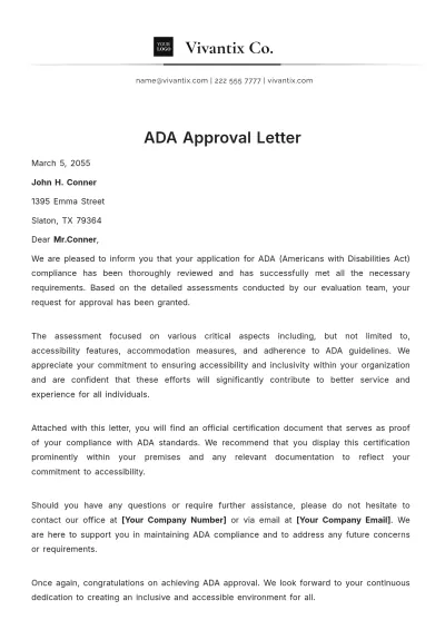 Free ADA Approval Letter Template to Edit Online