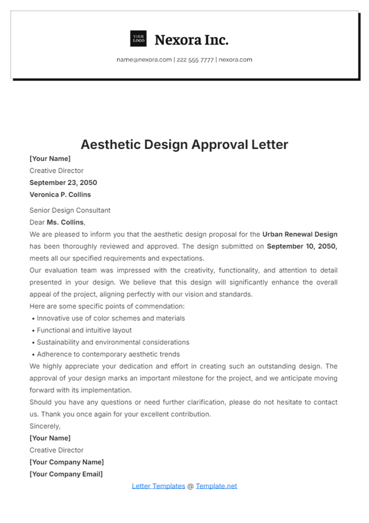 Aesthetic Design Approval Letter Template