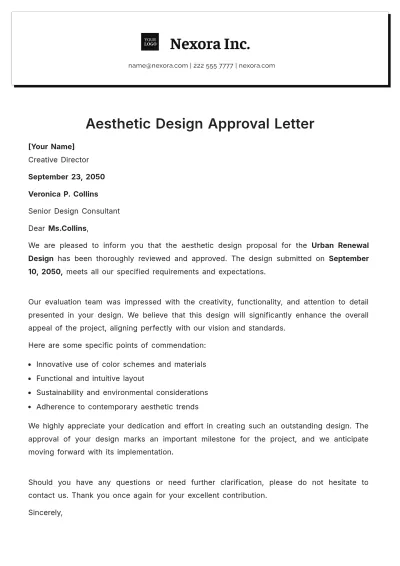 Free Aesthetic Design Approval Letter Template to Edit Online