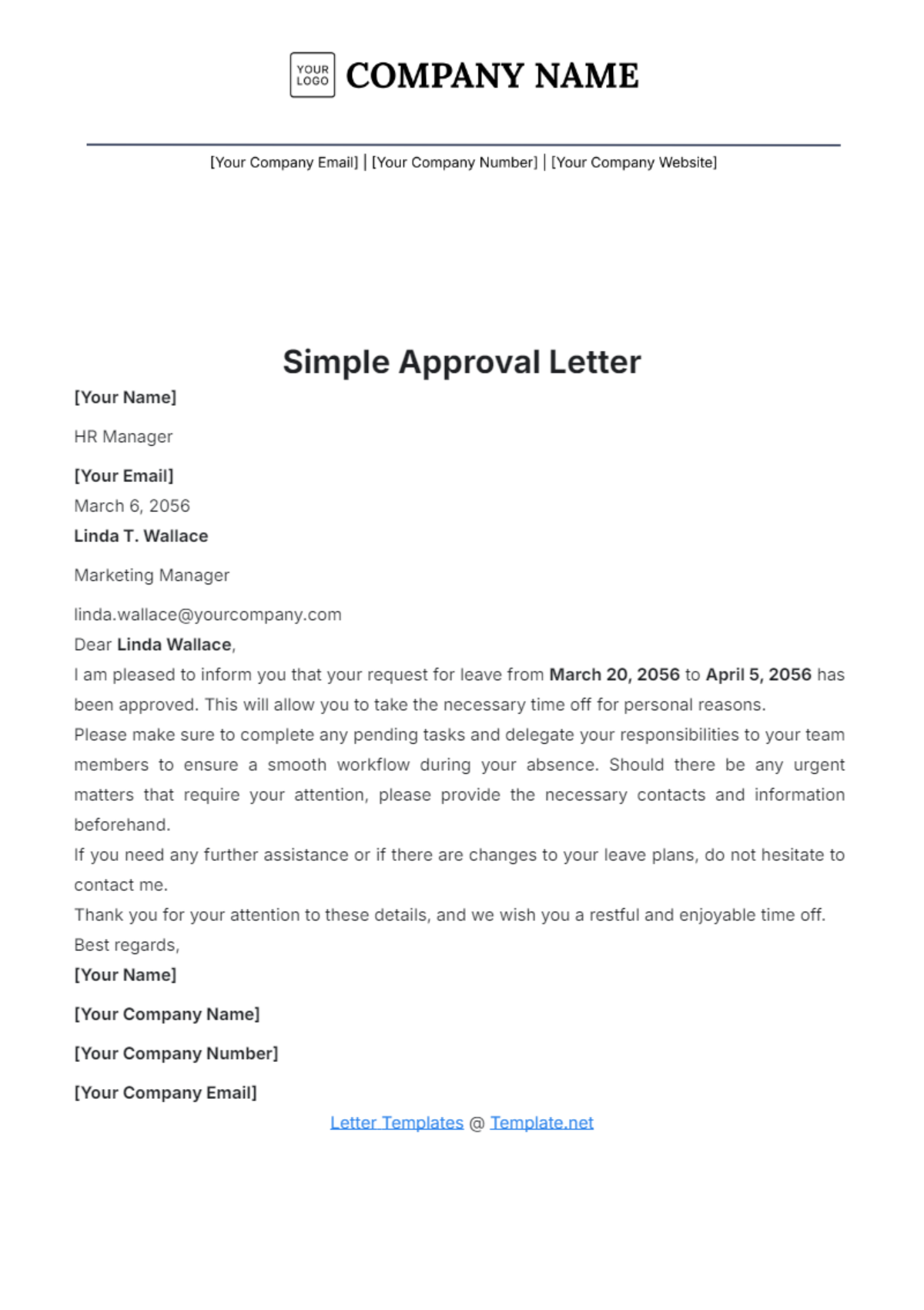 Simple Approval Letter Template