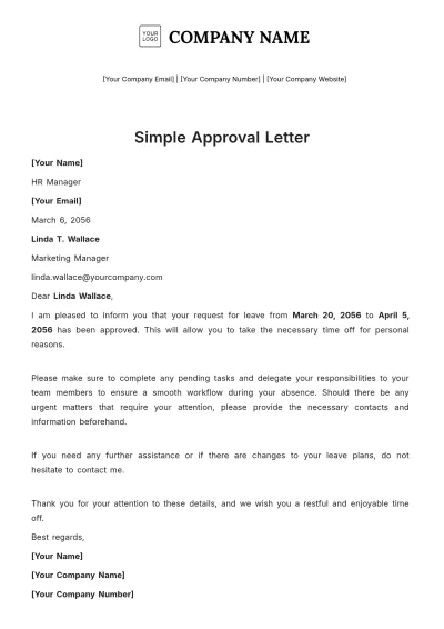 Free Simple Approval Letter Template to Edit Online