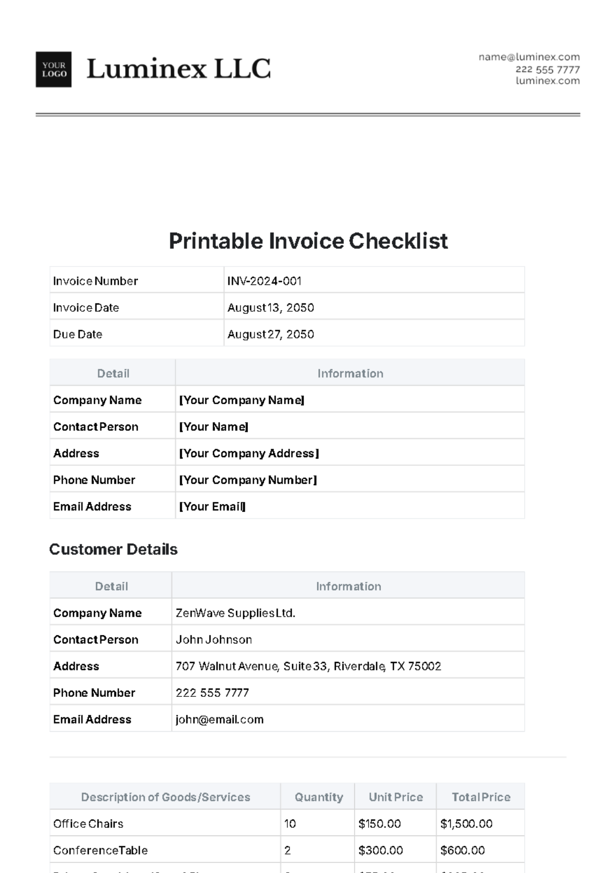 Printable Invoice Checklist Template - Edit Online & Download