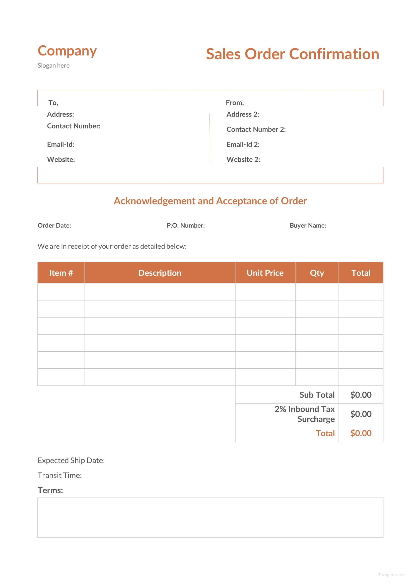 Sales Order Confirmation Template in Microsoft Word, Excel
