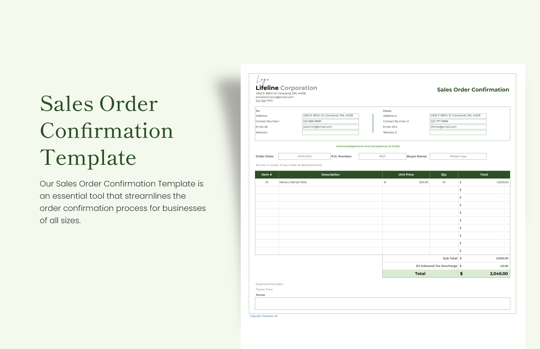 Sales Order Confirmation Template