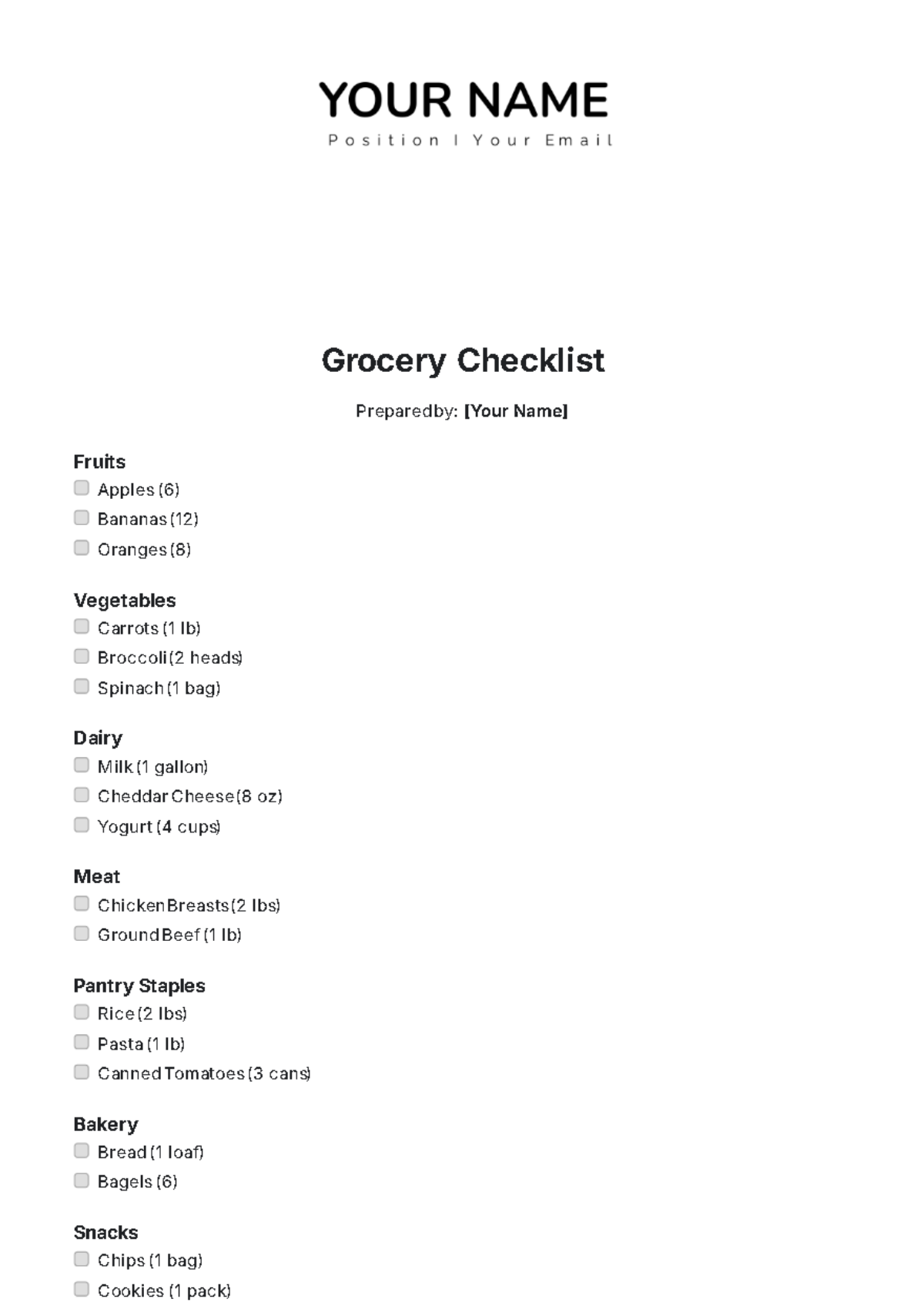 Grocery Checklist Template - Edit Online & Download