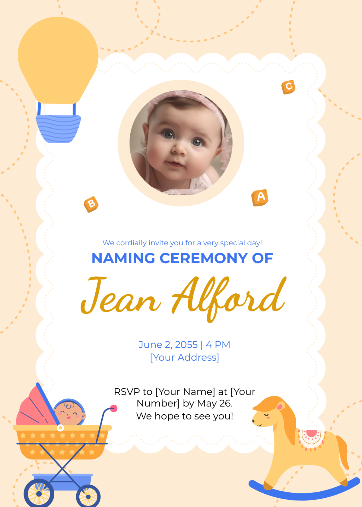 Cute Naming Ceremony Invitation Template