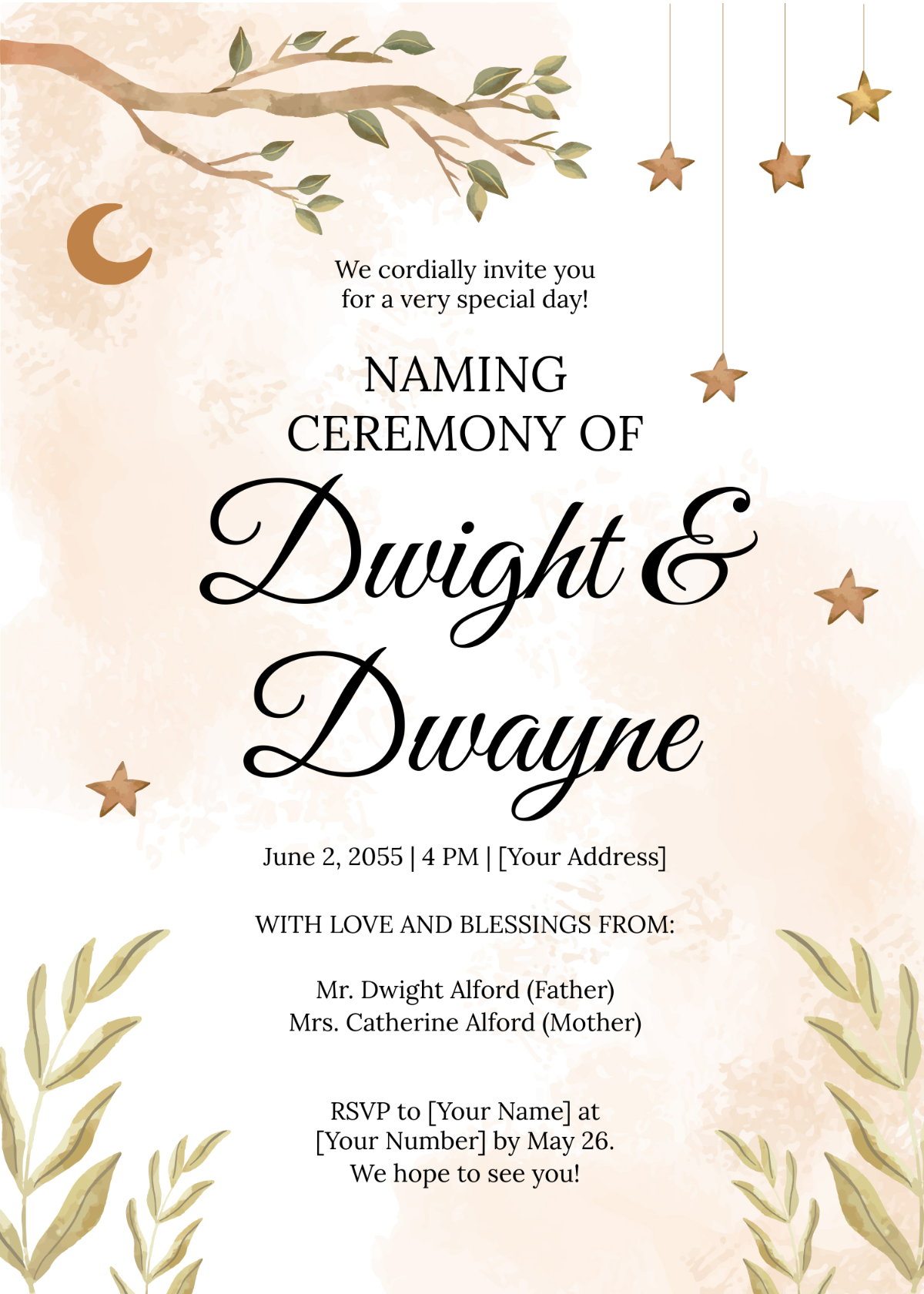 Rustic Baby Naming Invitation