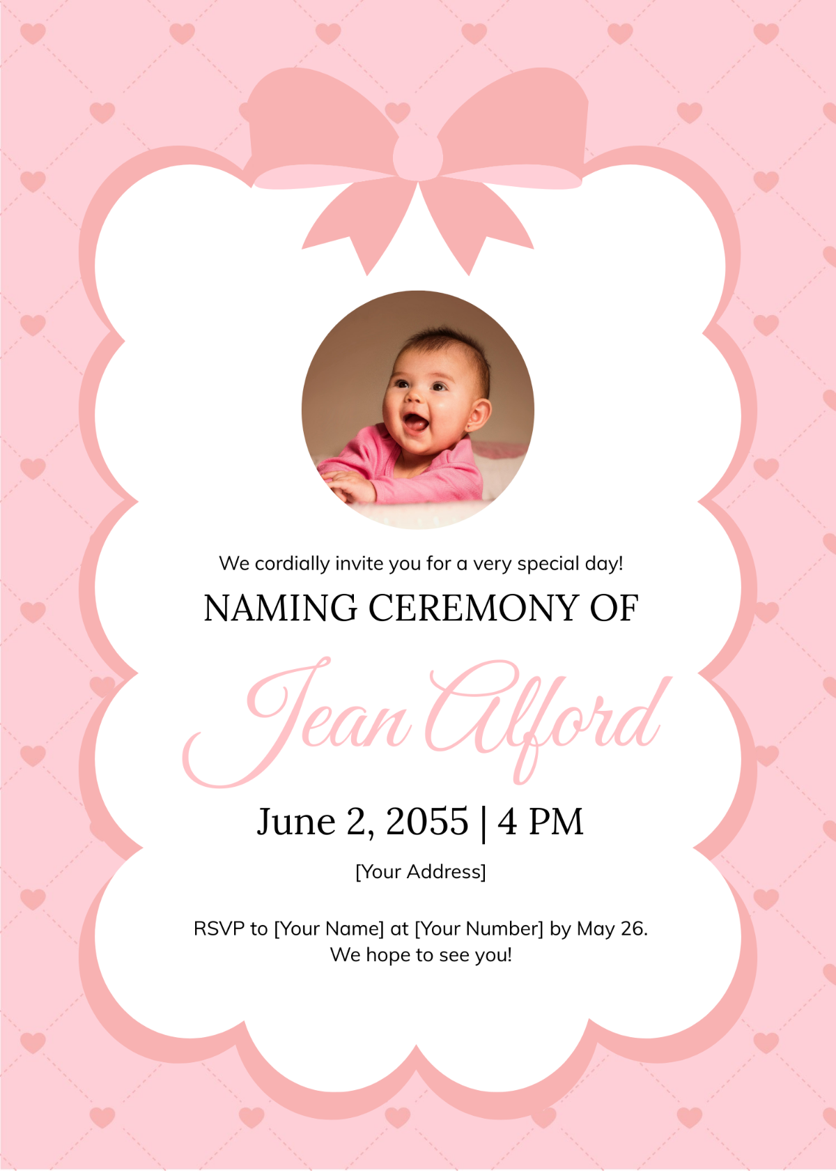 Pink-Themed Baby Girl Naming Ceremony Invitation