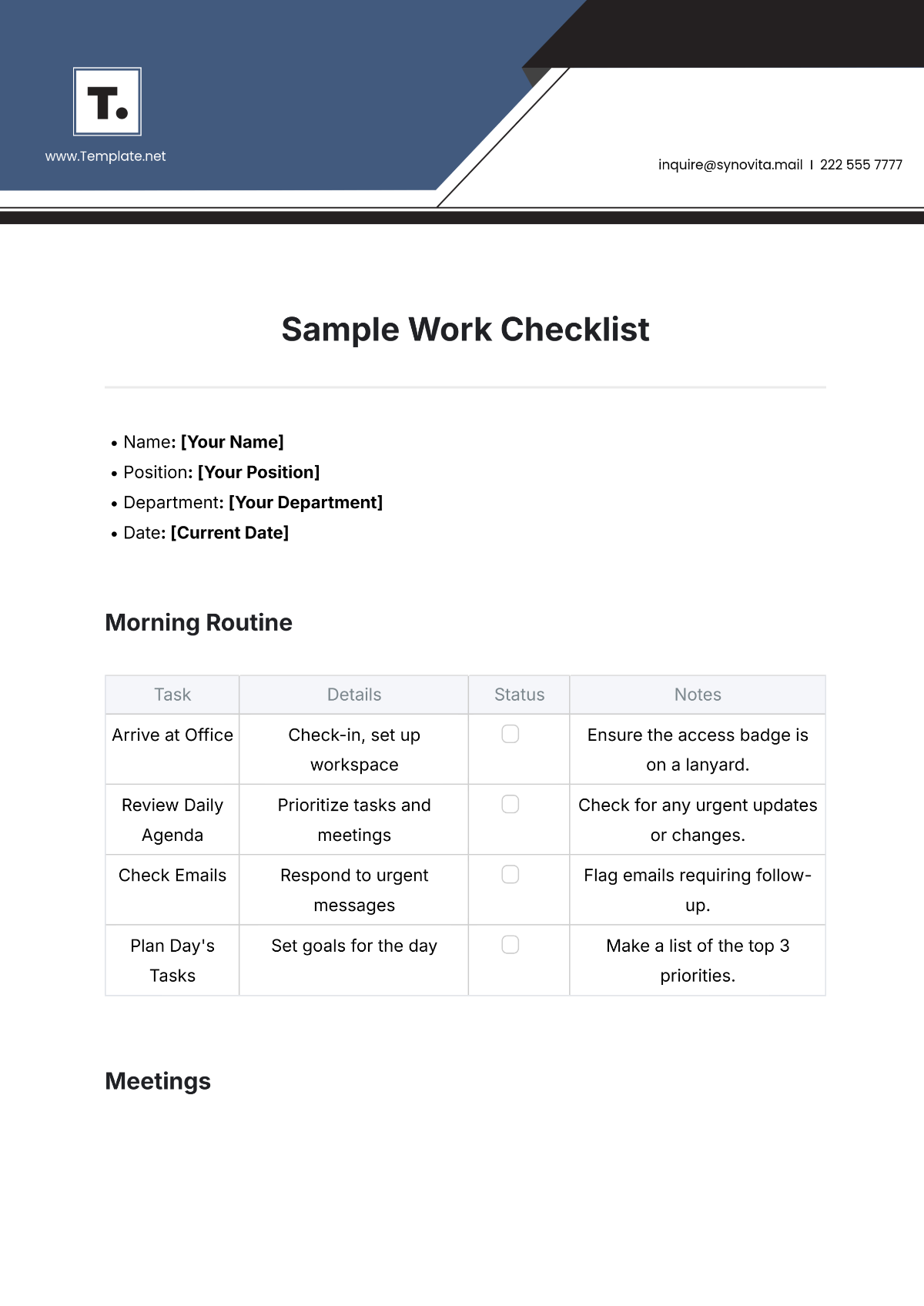 Sample Work Checklist Template - Edit Online & Download