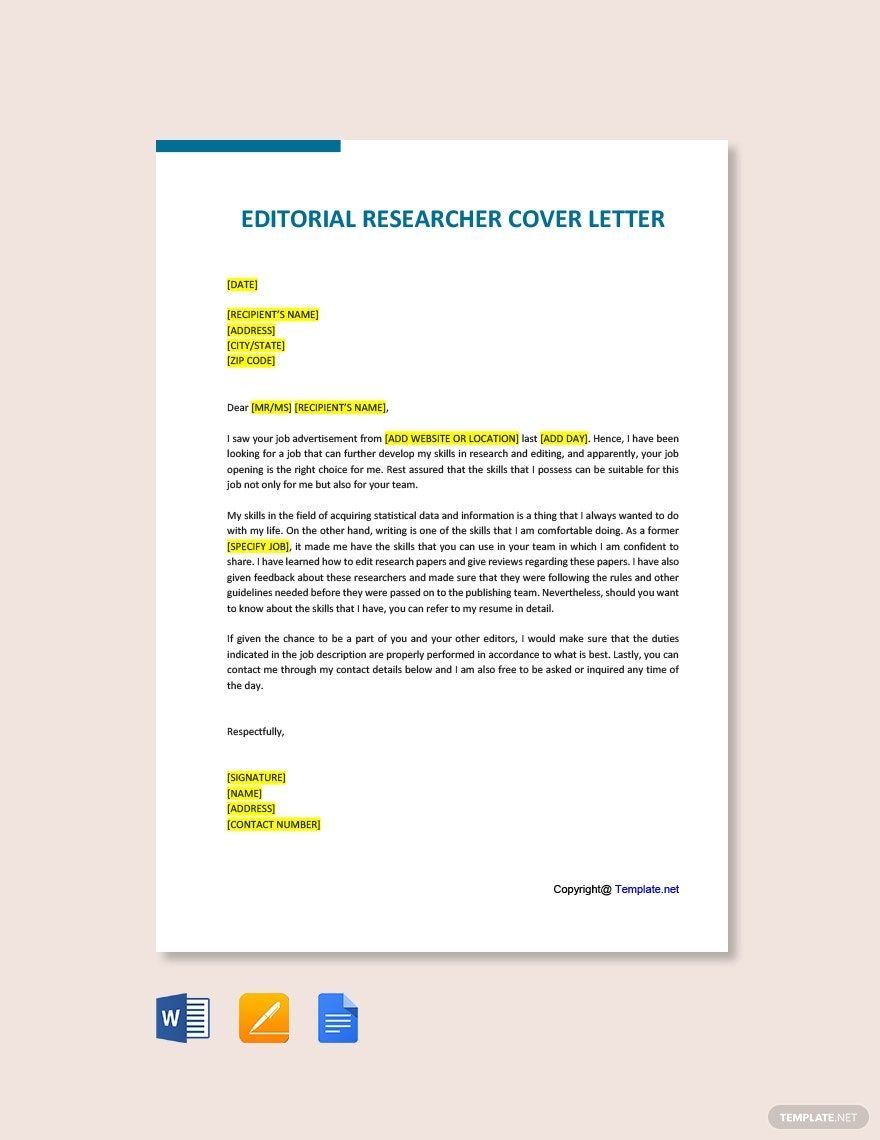 Editorial Researcher Cover Letter