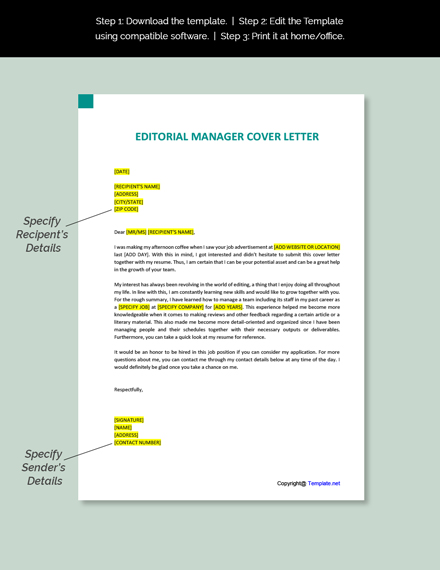 Editorial Manager Cover Letter Template - Google Docs, Word, Apple ...