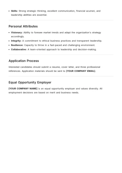 Free Chief Executive Officer CEO Job Description Template to Edit Online