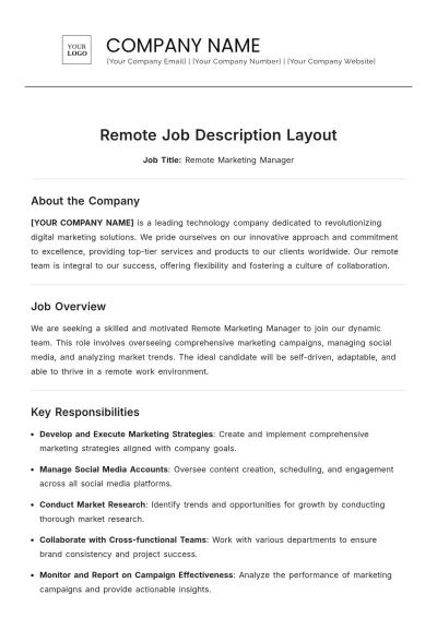 Free Remote Job Description Layout Template to Edit Online