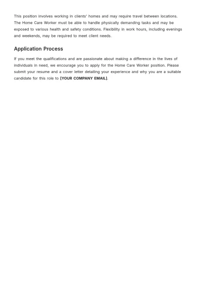 Free Home Care Worker Job Description Template to Edit Online
