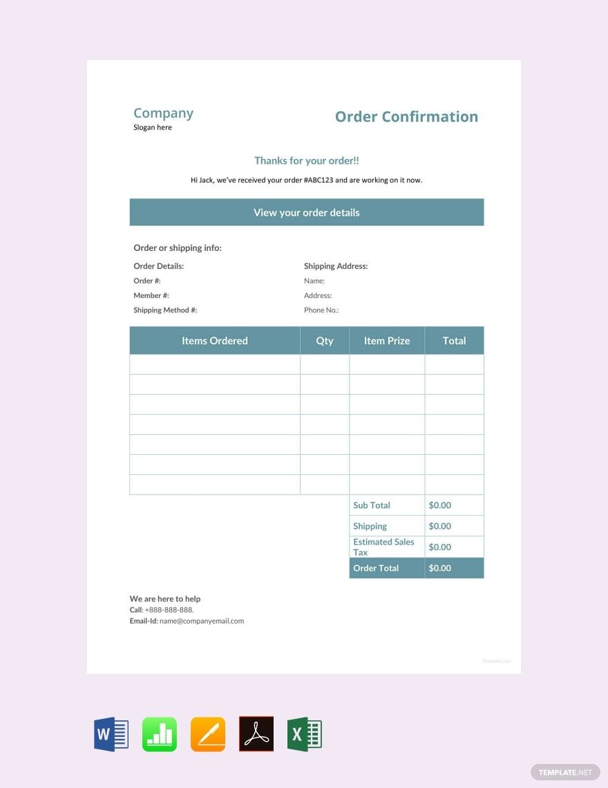 Free Sample Order Confirmation Template