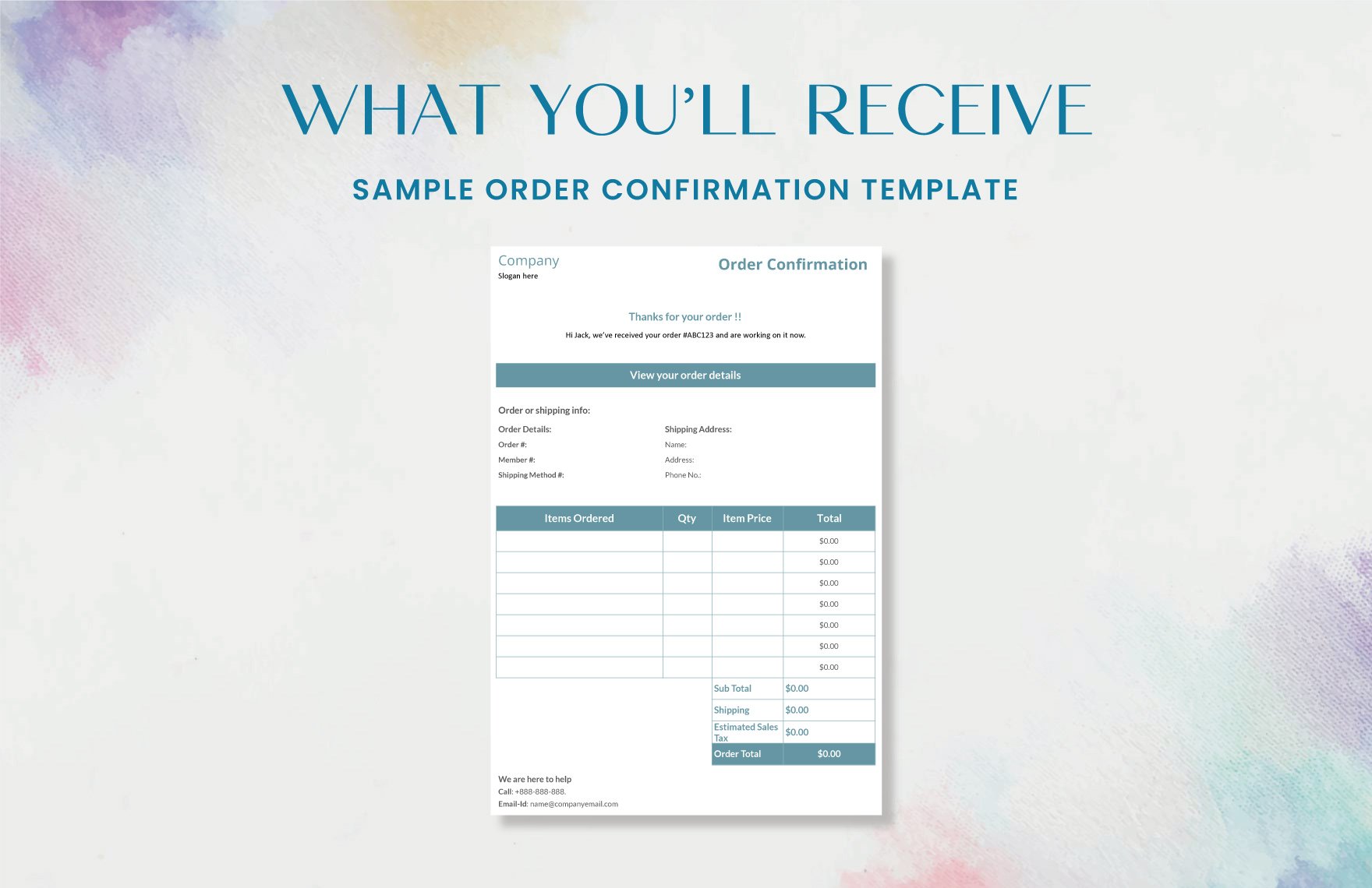 Sample Order Confirmation Template